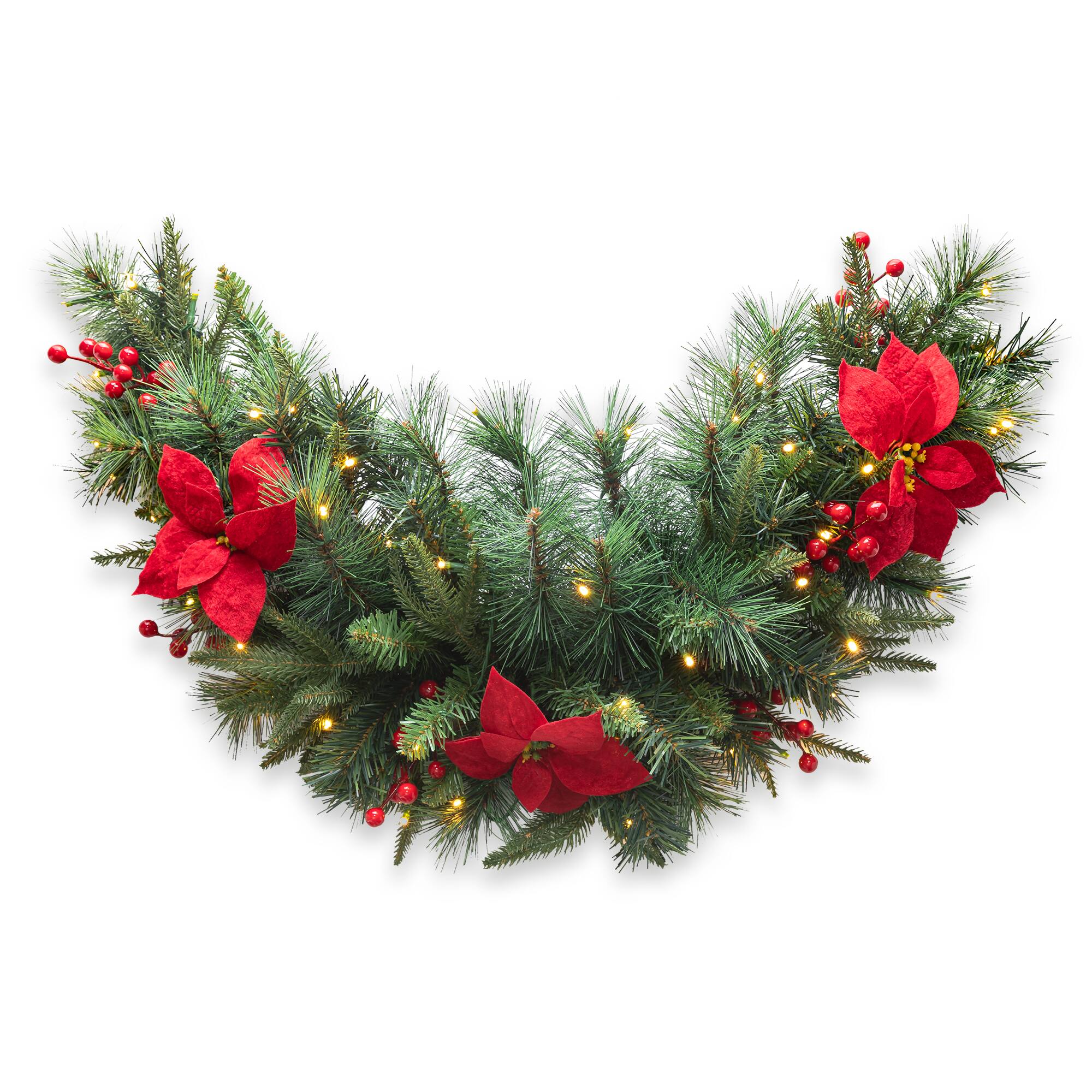 Glitzhome® 3ft. Pre-Lit Pine, Poinsettia & Berries Christmas Swag